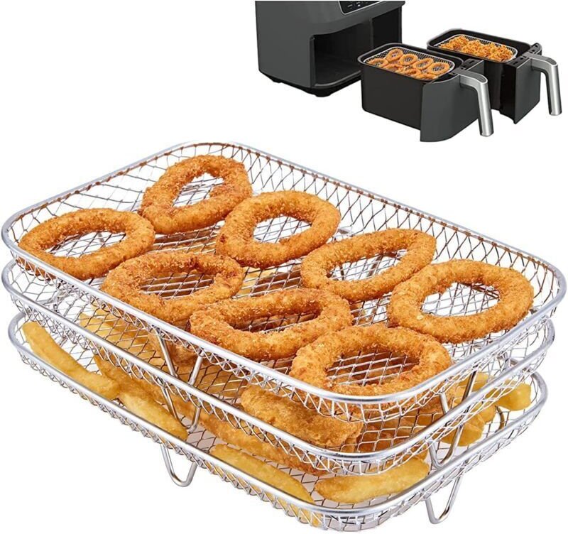 Multifunktionaler, dreilagiger, stapelbarer Heißluftfritteusenrost, kompatibel mit der NINJA Dual Zone Foodi Heißluftfri...
