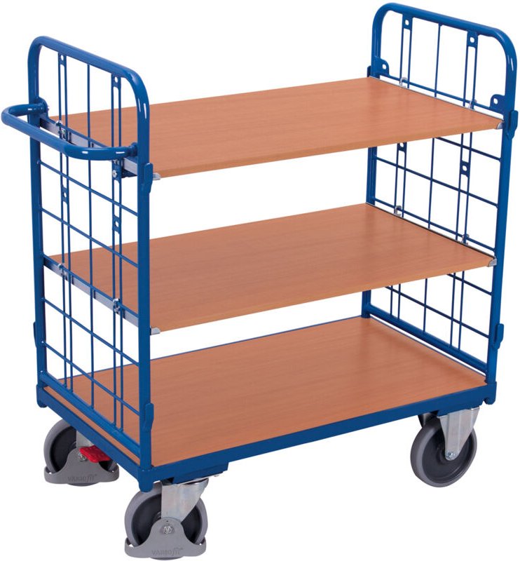 VARIOfit Etagenwagen, niedrig, Stirnwände vergittert mit 3 Etagen 1200x800mm Anthrazitgrau RAL 7016