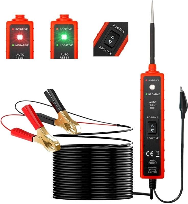 6-24-V-Stromkurzschlusssondentester mit LED-Prüflicht zur Kurzschlussortung und Summeralarm, Polaritätstest und Durchgan...