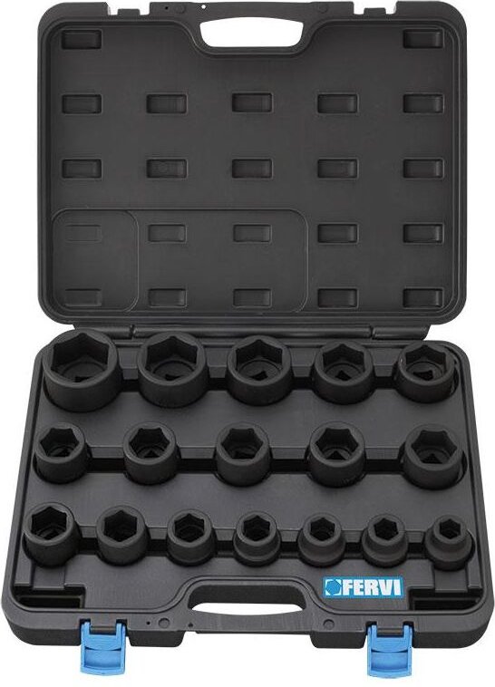 Fervi - Satz mit 9 3/4 Kraft-Steckschlusseleinsatzen 19 - 55 mm i217