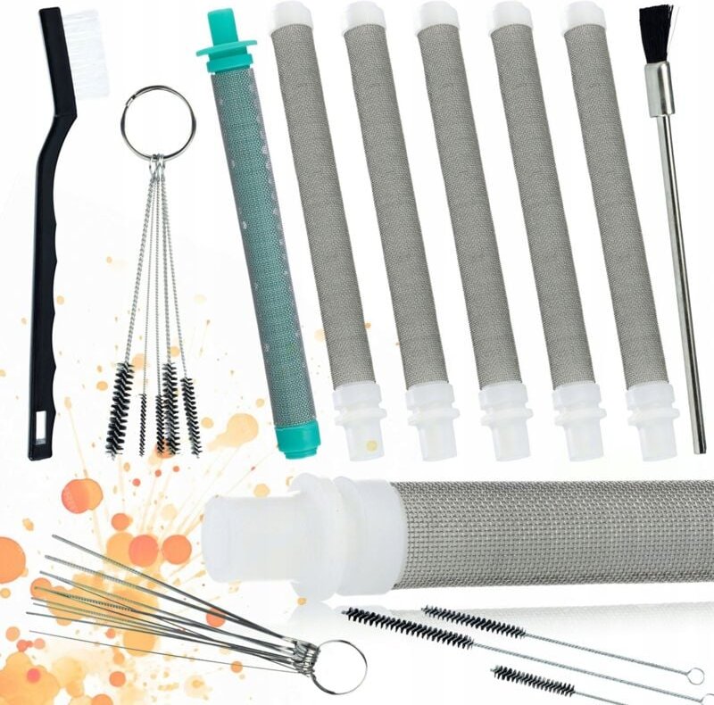 Set bestehend aus 5x weißem Fingerfilter 60 Mesh + Fingerfilter 30 Mesh + Reinigungsset für ein 17-in-1-Lackiergerät