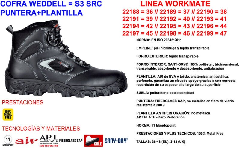 Cofra weddell Nº42 S3 src Stiefel mit Zehen und Innensohle