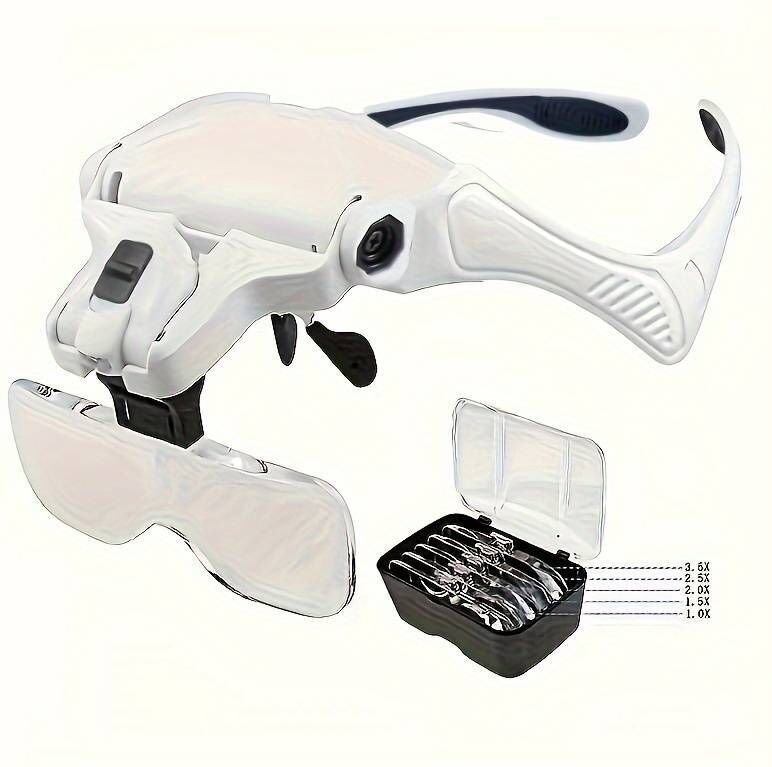 Freihändige LED-Stirnbandlupe mit hoher Auflösung und austauschbaren Vergrößerungen von 1,0x bis 3,5x – ideal für Präzis...