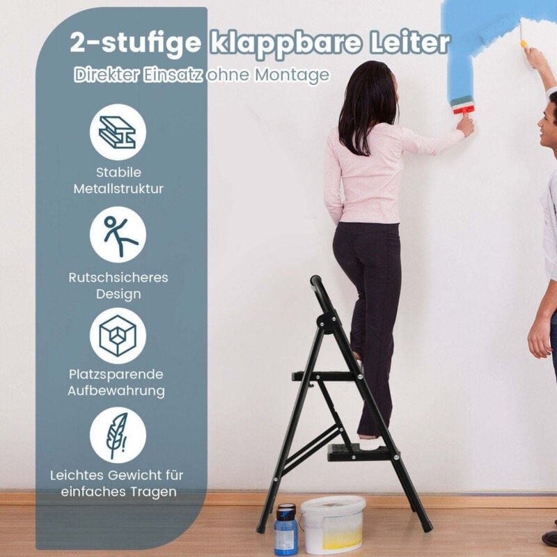 2 stufige klappleiter mit gepolstertem griff 47x39x71 cm schwarz