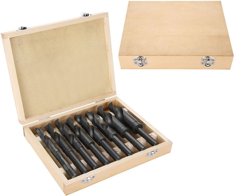 14-25mm Spiralbohrer, 8 tlg. HSS-Bohrersatz 4241 Stahl Metallbohrer-Satz Hochwertig Bohrer-Satz Set mit Holzkiste