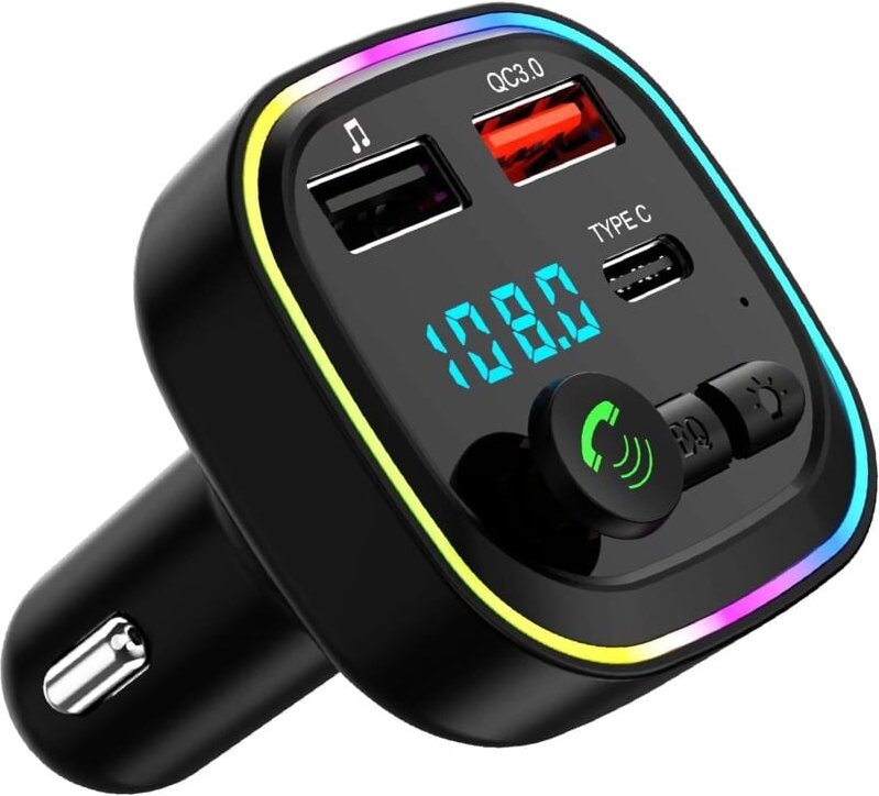 Bluetooth-FM-Transmitter fürs Auto, kabelloses MP3-Kit mit Bluetooth-Zigarettenanzünder, QC3.0-Schnellladefunktion, 2 US...