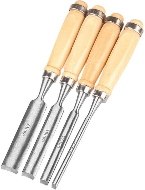 Ensemble de 4 ciseaux à bois en acier au carbone, ciseaux à lame demi-ronde, 8 mm/12 mm/18 mm/24 mm, adaptés aux outils ...