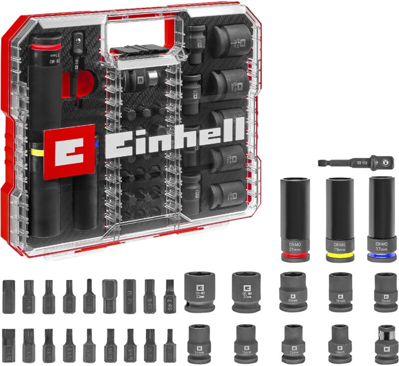 Einhell - Original Impact Stecknuss-Set 32-tlg. (18x 30-mm-Kraftbits, 9x 40-mm-Stecknüsse, 3x 80-mm-Stecknüsse, S2- und ...