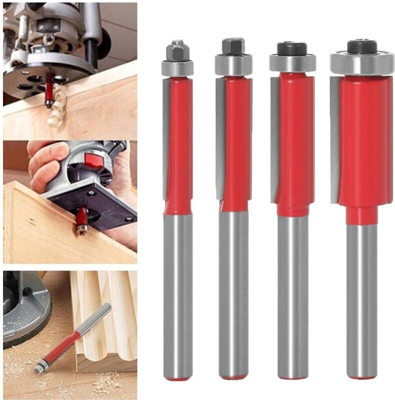 Sollbry - mm bündiger Schaft-Trim-Fräser, Oberlager-Fräser, Holzbearbeitungs-Fräswerkzeug, 4-teiliges Set