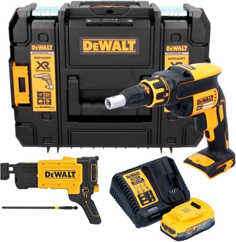 DeWalt DCF 620 E1T Akku Trockenbauschrauber 18 V 30 Nm Brushless + 1x Powerstack Akku 1,7 Ah + Ladegerät + TSTAK