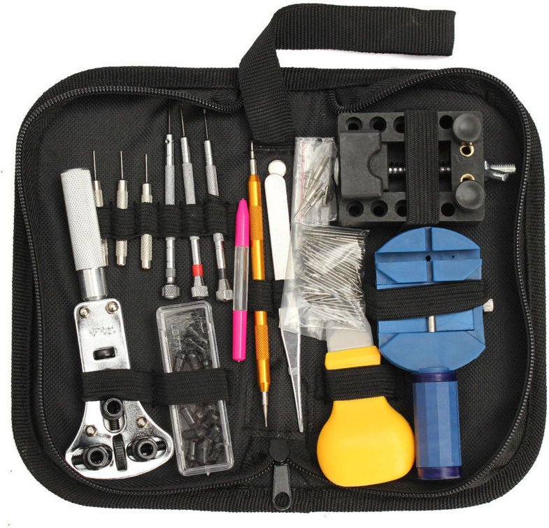 144-teiliges professionelles Uhrenwerkzeugset, verstellbarer Gehäusebodenöffner, Federstegset, Gehäuseentferner