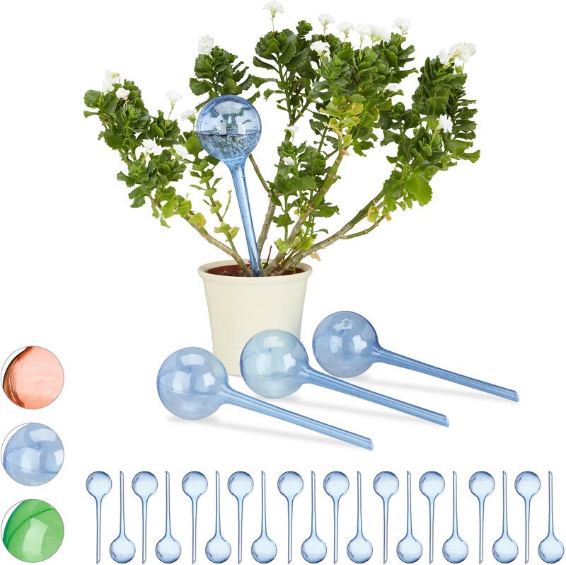 24 x Bewässerungskugeln im Set, Dosierte Bewässerung, 2 Wochen, Versenkbar, Deko, Topfpflanzen, Kunststoff, blau