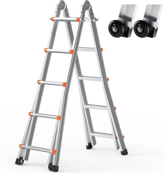 19 ft Teleskopleiter A-Rahmen, kompakte Aluminiumverlängerung, multifunktionale zusammenklappbare Wohnmobilleiter für Zu...