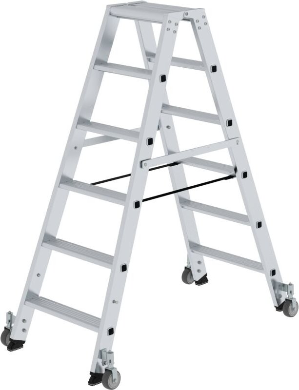 Günzburger Steigtechnik - Stufen-Stehleiter beidseitig begehbar mit Rollen 2 x 6 Stufen - 041212