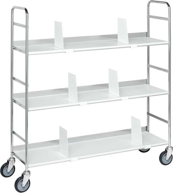 Kongamek mobiler Etagenwagen 1000x290x1140mm verzinkt mit 3 Böden und 6 Buchstützen