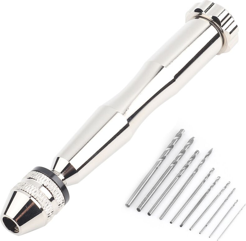 Handbohrmaschine mit Weitbereichs-Spannfutter, silberfarben, mit 10 HHS-Bohrern zum Bohren von Holz