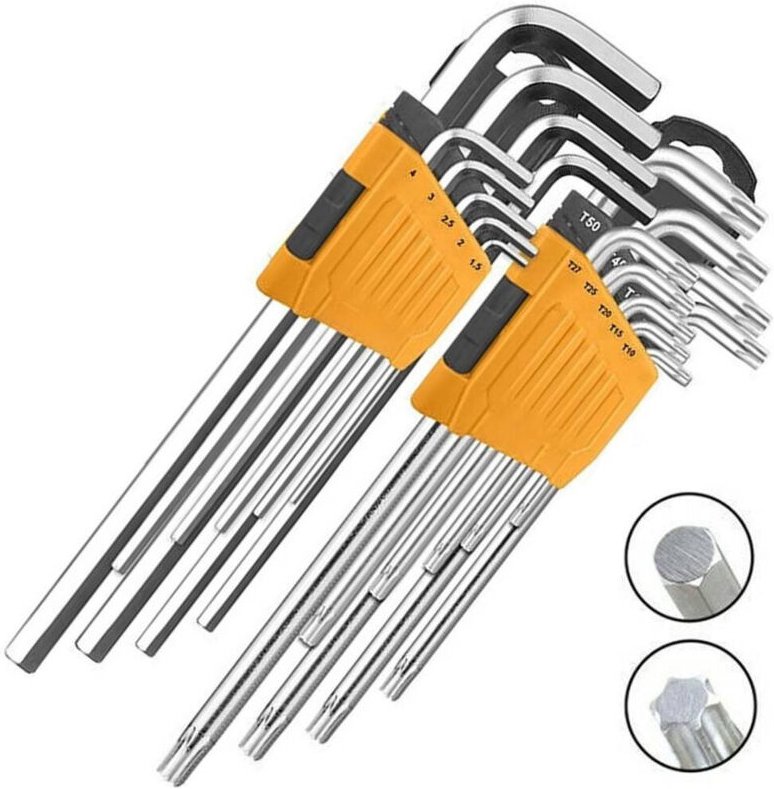 Trade Shop Traesio - Trade Shop - kombi-set 18 schlüssel 9 torx gebohrt T10-T50 inbus + 9 sechskantschlüssel 1,5 bis 10 ...