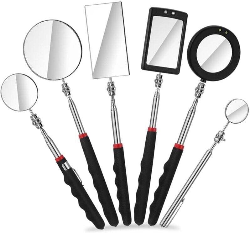 6-teiliger LED-Teleskop-Inspektionsspiegel, ausziehbares mechanisches Spiegelwerkzeug, ausziehbare Unterfahrzeug-Detekti...