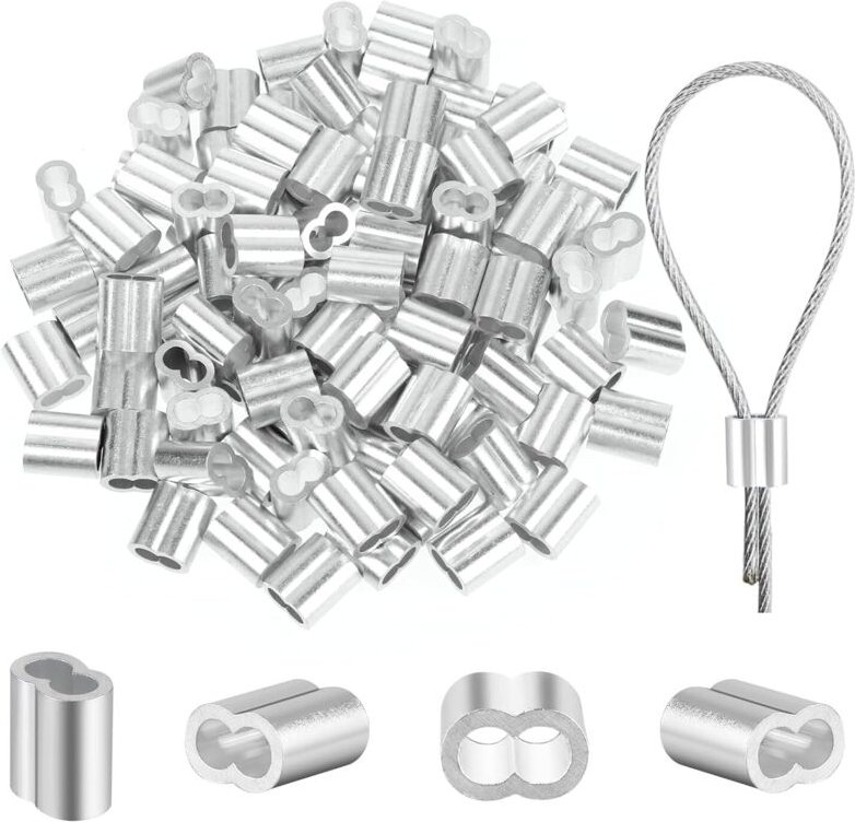 Packung mit 100 Kabelbindern (2 mm) – 2 mm Aluminium-Crimphülsen – Klemmhülsen – Kabelbinder – Aluminium – Crimpring für...