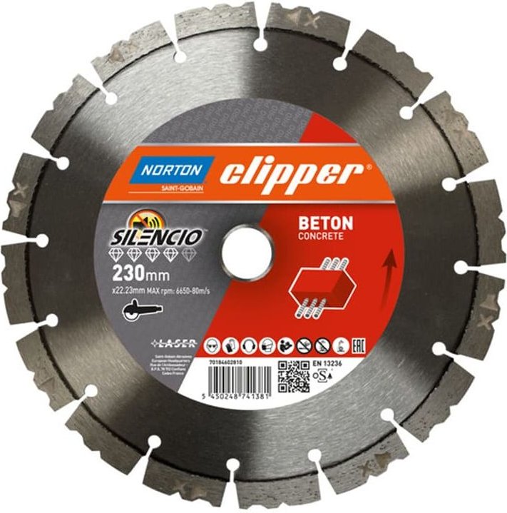 FP - Clipper Diamant Sägeblatt Pro Beton Silencio 230 x 22,23 mm mit 12 mm Segment, für Winkelschleifer, Ausführung: 230...