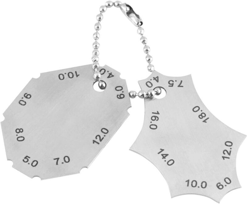 Schweißlehre, Kehlnaht, T-Stoß, Kehlnahttiefe, Schenkellänge, zweiteiliges Messlineal, aus hochwertigem Edelstahl.