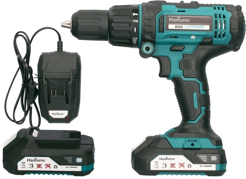 Akku-Bohrschrauber-Set mit Hammer und zwei 20V-Akkus