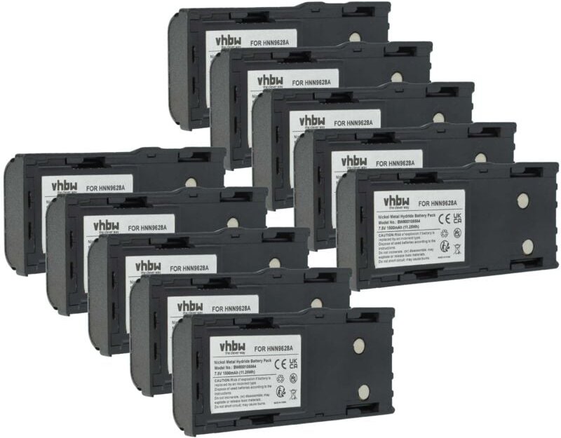 vhbw 10x Akku Ersatz für Motorola WPNN4040AR, WPNN4044AR für Funkgerät, Walkie Talkie (1500 mAh, 7,5 V, NiMH) + Gürtelcl...