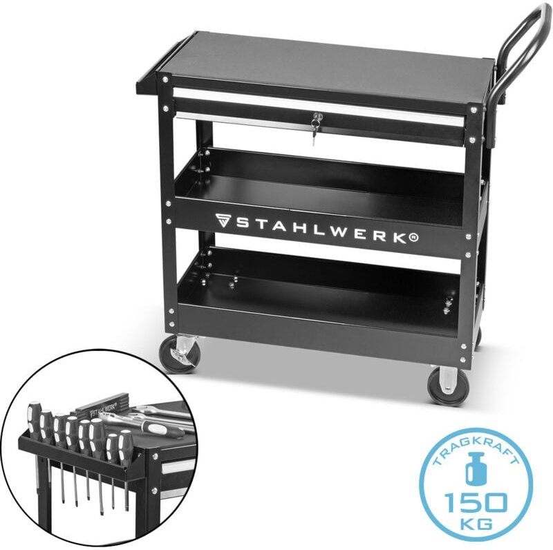 Stahlwerk - Werkzeugwagen WZE-3 st mit 150 kg Tragkraft, abschließbarer Schublade