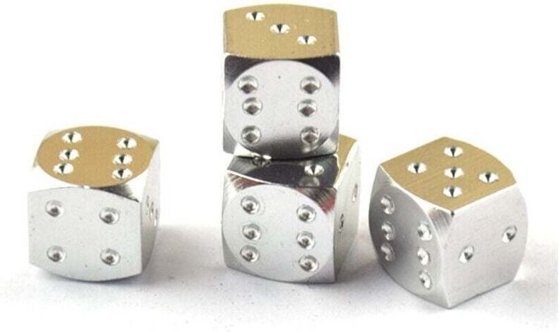 Set mit 4 silbernen Metall-Reifenventilkappen.