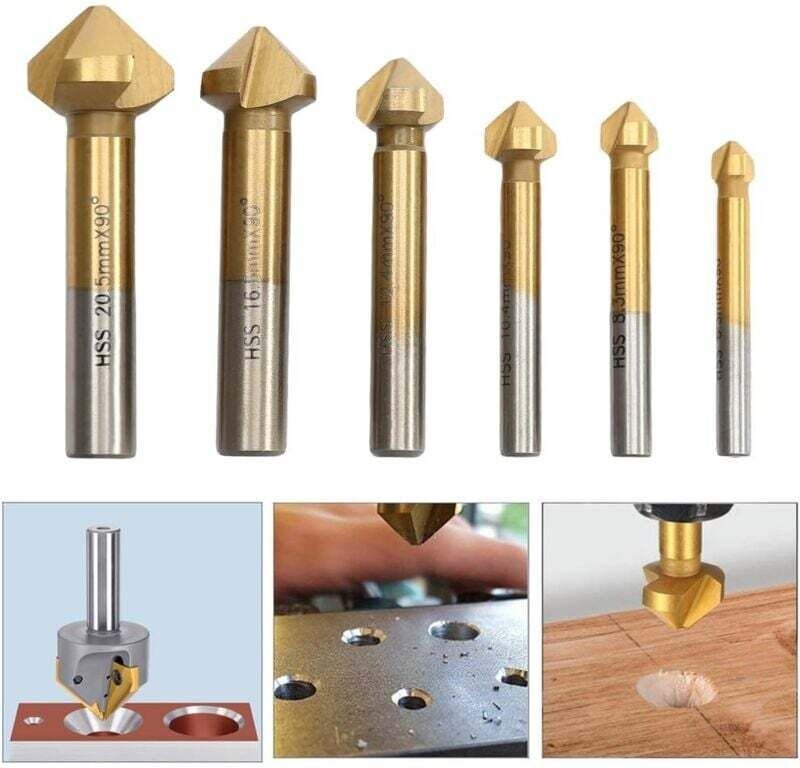 HSS-Kegel-Senkbohrer, 6 Stück, 90°, titanbeschichtet, Walnuss, Ø 6,3–20,5 mm, Schraubwerkzeug, geeignet für Heimwerkerar...