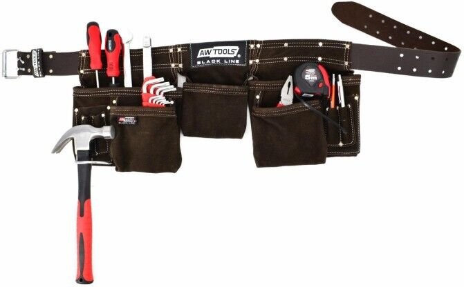 Awtools Professioneller Fittergürtel Mit 11 Taschen, Schwarzes Leder