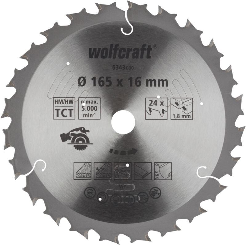Wolfcraft Kreissägeblatt Ø 165 mm, Bohrung Ø 16 mm Hartmetall Sägeblatt
