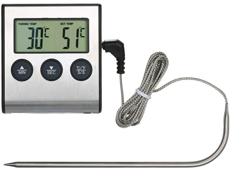 0250 °C Lebensmittel-Kochthermometer mit Alarmtimer – Temperaturanzeige für Küchengrill
