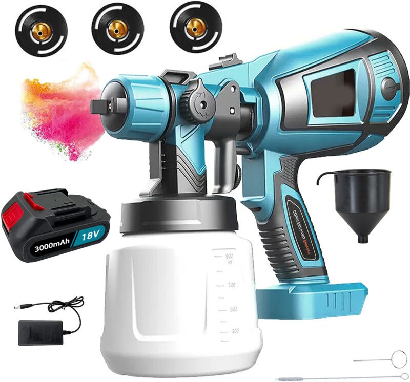 Mawiron - Spritzpistole, 1000ml hvlp Akku Spritzpistole, Airless Spritzpistole+3.0Ah Akku+Ladegerät mit Makita Akku komp...