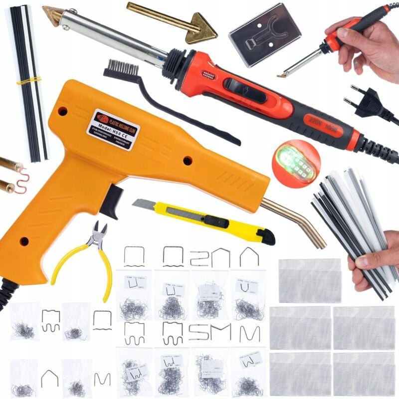 Rosfix Set Red Odysseya RRO100W – Kunststoffschweißgerät & Heißluftlötkolben 100 W 800 Klammern, 8 Typen, 5 Netze Für PP...