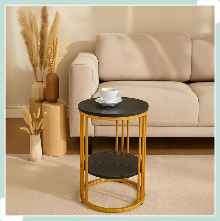 Runder beistelltisch in marmoroptik mit 2 ebenen