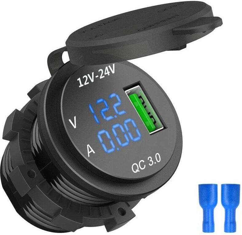 12 v / 24 Schnell Ladung 3,0 Auto Zigaretten Anzünder usb Ladegerät Led Voltmeter Amperemeter Schwarz Und Blau