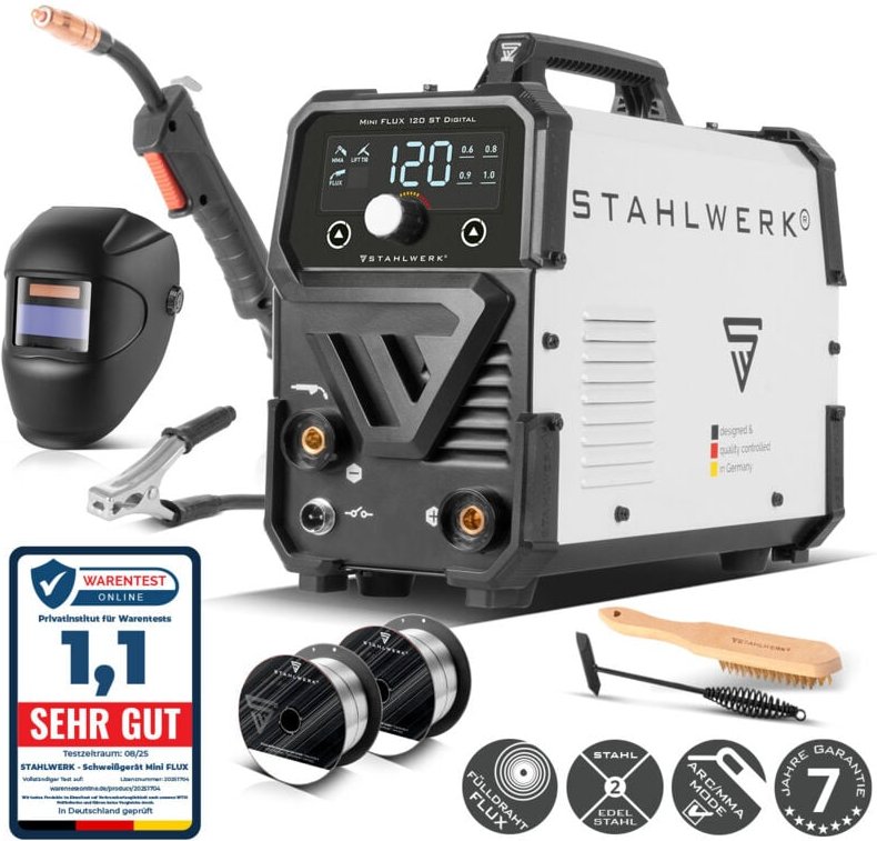 STAHLWERK Schweißgerät FLUX 120 ST Digital Vollausstattung MMA LIFT TIG Funktion