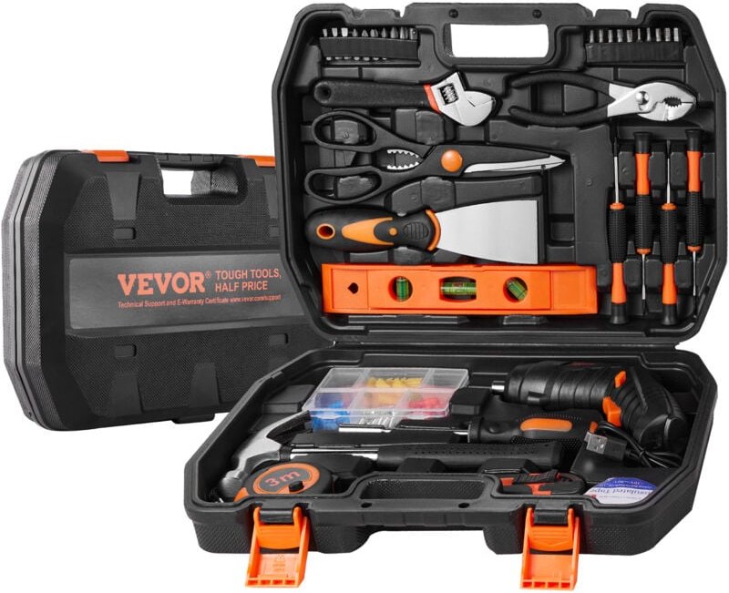 Werkzeugset, 96-teiliges allgemeines Haushalts-Handwerkzeugset, mit Akkuschrauber und tragbarem Werkzeugkoffer, hochwert...