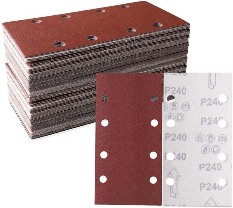 Lot De 100 Feuilles Abrasives Auto-Agrippantes 93x185mm 8 Trous 240 Grains Pour Polissage Et Rouille