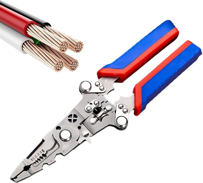 Zusammenklappbarer Abisolierer, blau, 5,2 x 24 cm, 1 Stück, professioneller Abisolierer, tragbar und robust, für Elektri...