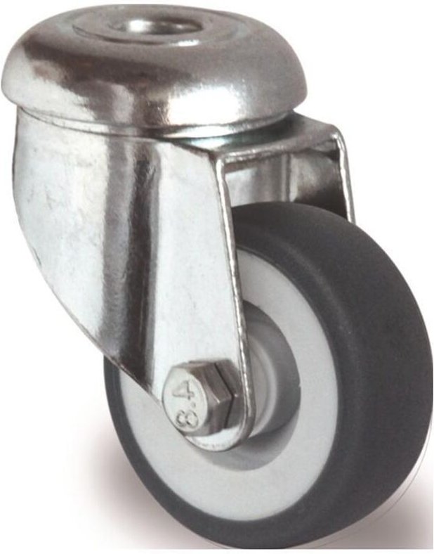 Lenkrolle Rad-Ø 100 mm Tragfähigkeit 100 kg mit Rückenloch Gleitlager Gummi grau