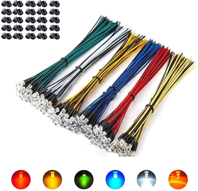 Bluedeer - 60 Stück Vorverdrahtetes Mini Led Leuchtdioden 5mm dc 12v Set mit 60 flache Schließe D5, 20cm Dioden Licht