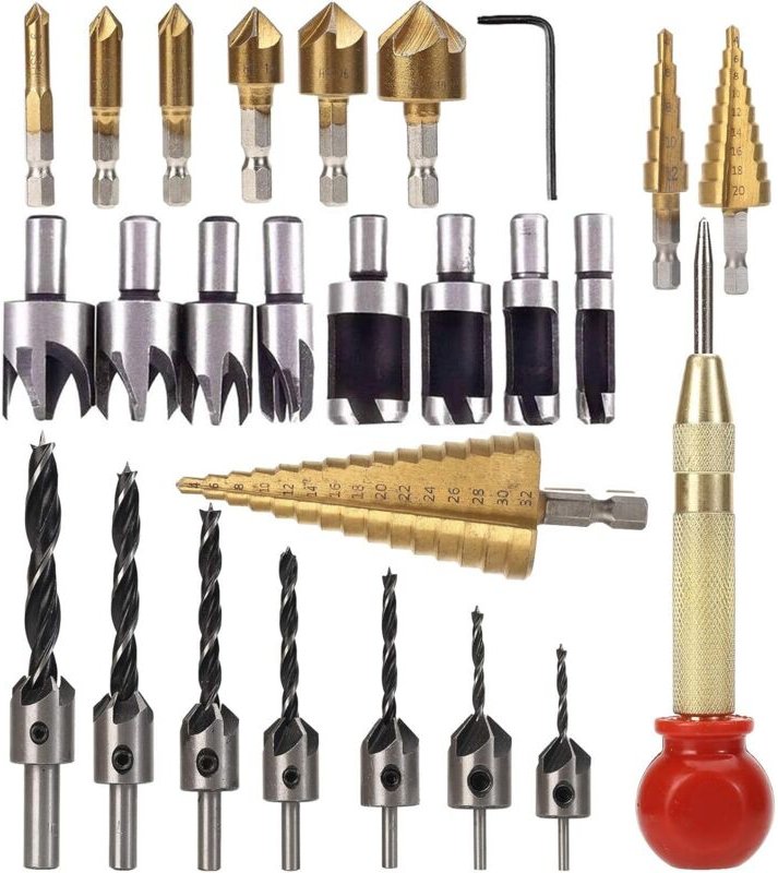 26-teiliges Senker-Bohrer-Set, Bohrwerkzeuge für die Holzbearbeitung, inklusive Dreipunkt-Bohrer und Senker-Bohrer