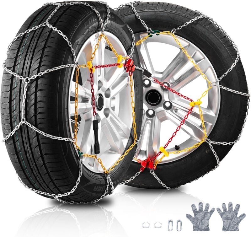 2-teilige Schneeketten Mangan-legierter Stahl, Traktionsreifenketten für Auto/Pickup, geeignet für 245/60-15, 245/55-16,...