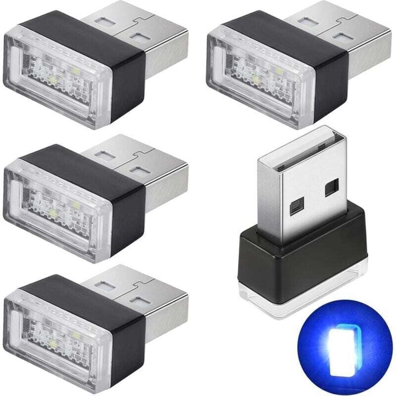 Set mit 2 Mini-LED-Ambienteleuchten in Blau für Autos, 5 V, zum Einstecken, für Autos, Laptops, USB-Anschlüsse [Energiek...