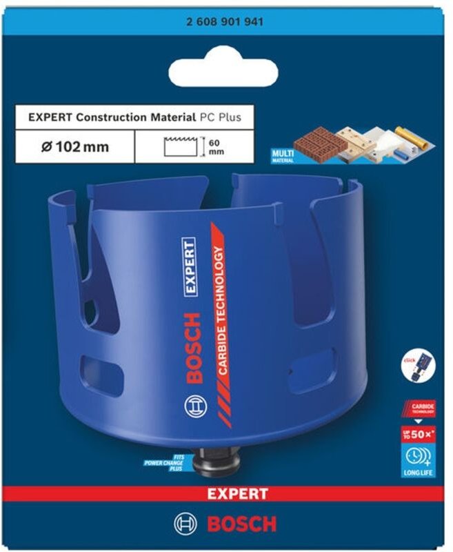 Bosch EXPERT Lochsäge Construction Material Power Change Plus, 102 x 60 mm