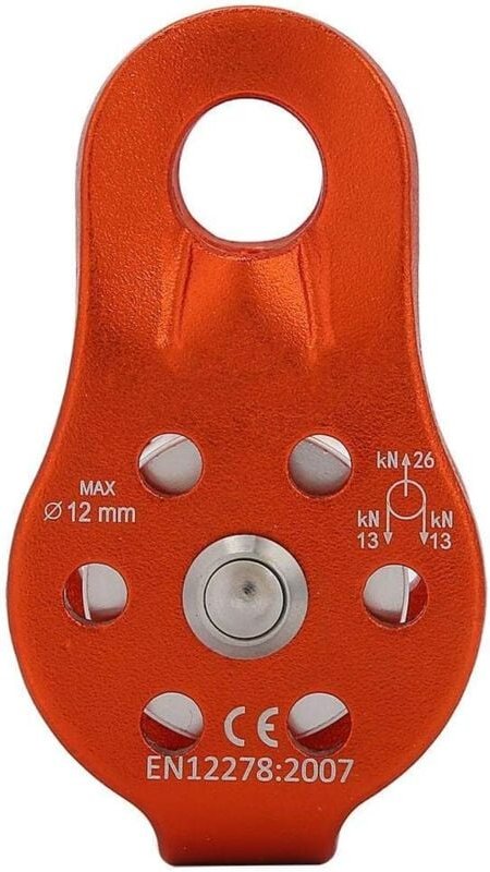 Seilzugrolle, 26 kN Kletterrolle aus Aluminiumlegierung, Hochleistungs-Einzelseil-Rollenblock für 12-mm-Seilklettern(Ora...