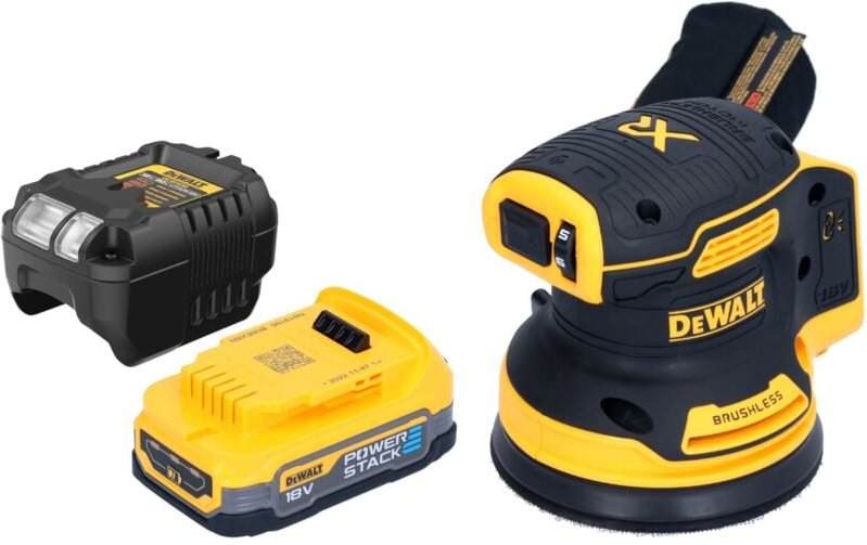 DeWalt DCW 210 E1 Akku Exzenterschleifer 18 V 125 mm Brushless + 1x Powerstack Akku 1,7 Ah + Ladegerät