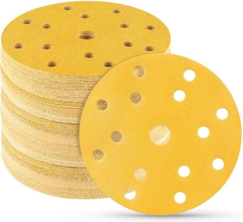 Packung mit 100 Stück 150-mm-Klett-Schleifscheiben (Körnung 120, 15 Löcher) für Exzenterschleifer, geeignet für Holz, Me...